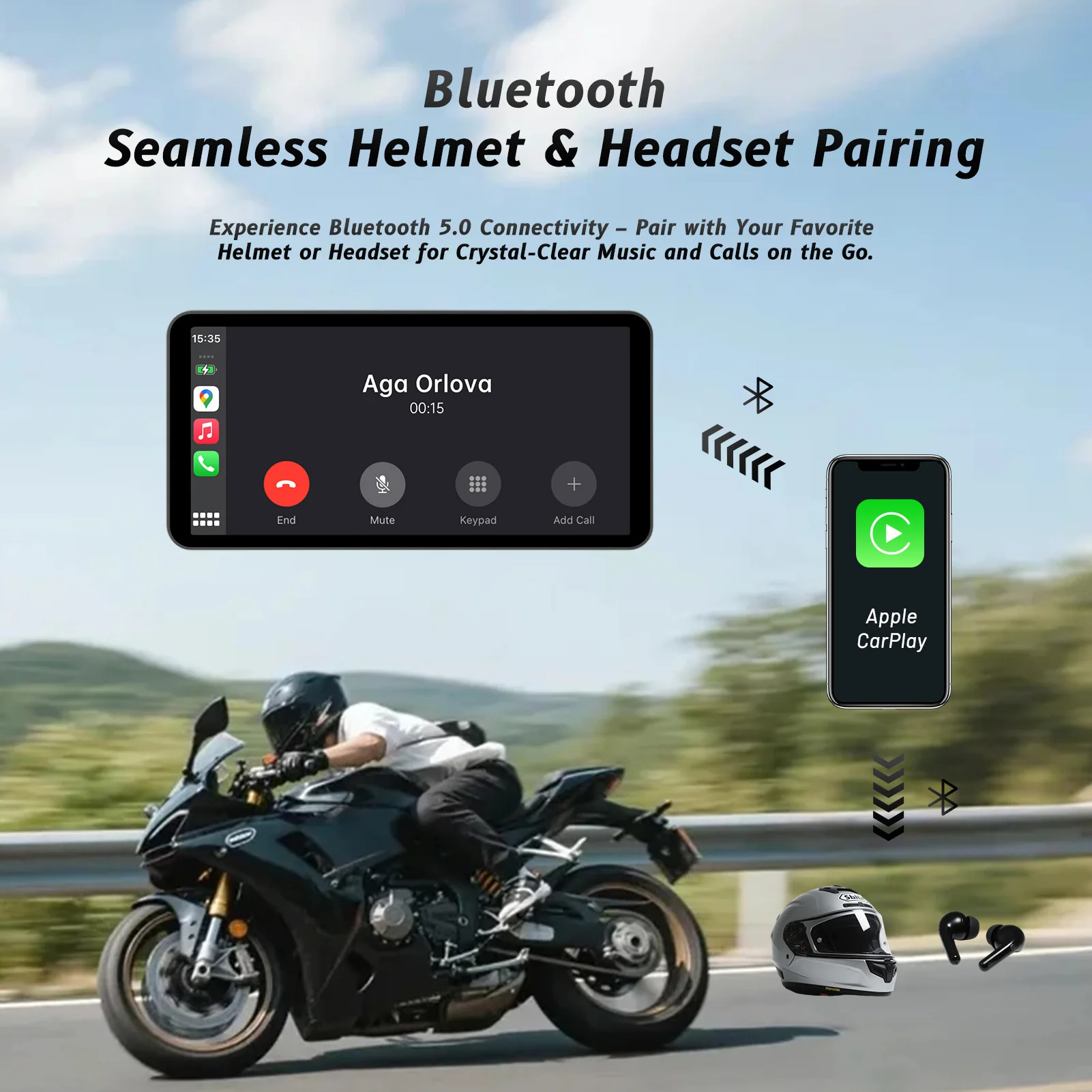 Ecran CarPlay 6 pouces installe sur moto