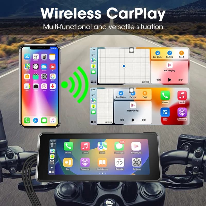 Ecran CarPlay 7 pouces DVR installe sur moto